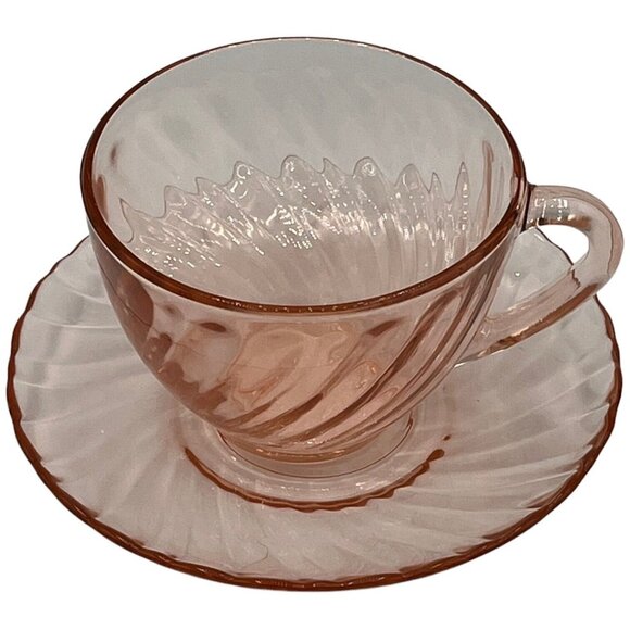 Arcoroc France Luminarc Rosaline Pink Swirl Cup & Saucer Cup 3 1/2 Saucer 5 1/2" - Picture 3 of 16